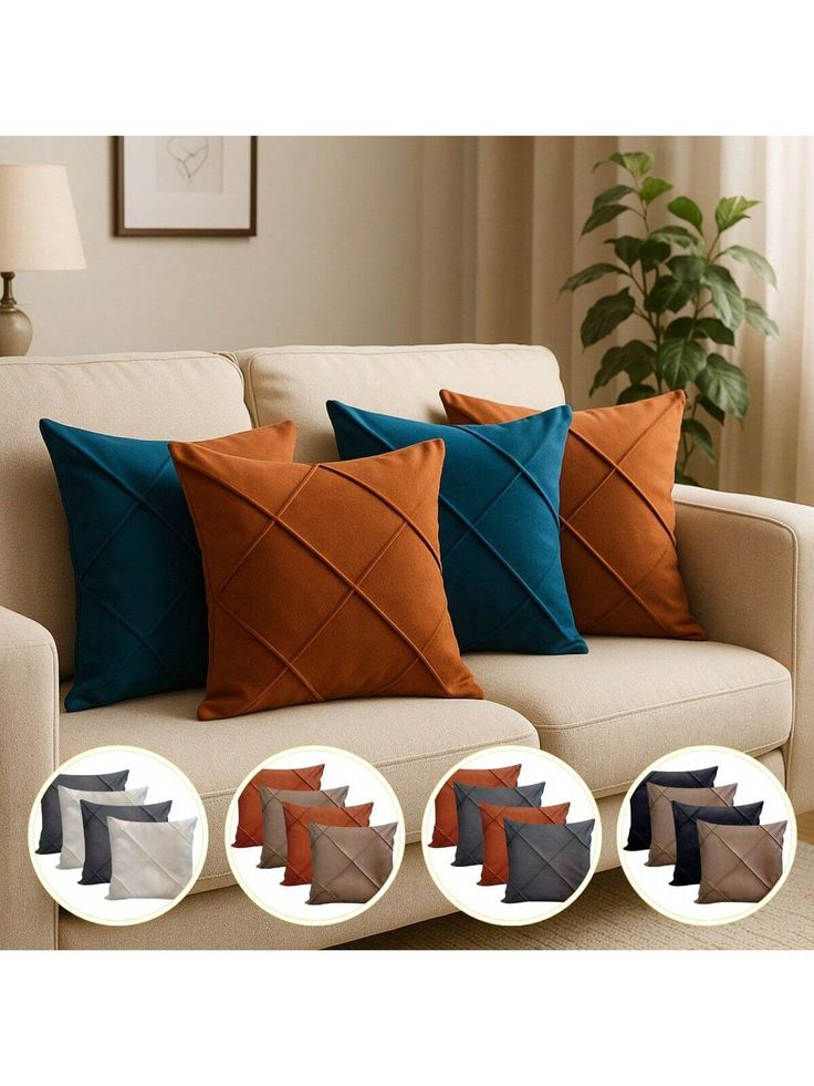 Kit 4 Capas de Almofada Suede Drapeado 45x45 com Zíper Invisível